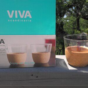 NEW Never Been Used Cork and Glass Tea Cups Sold as Set of 2